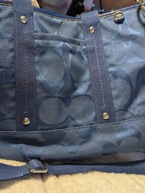 COACH 2012 Daisy Nylon Signature F18844 Navy Jacquard Patent Leather Tote Bag